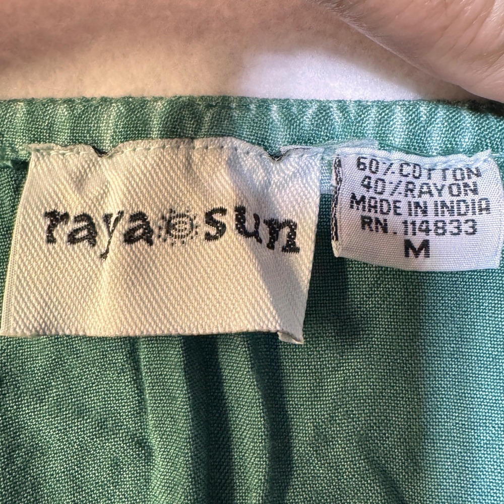 Raya Sun Embroidered Shift Dress Womens M Green Boho Beaded Cottagecore Festival - Picture 3 of 7